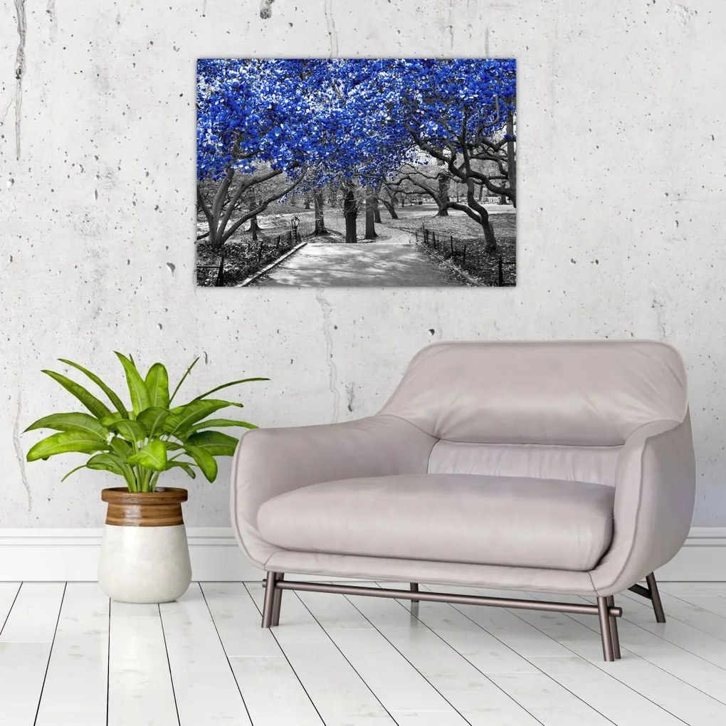 Tablou pe sticlă - Copaci albaștri Central Park, New York (70x50 cm)