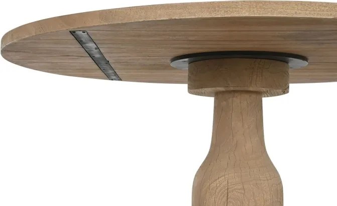 Masă dining rotundă din lemn de mango, natur, 6 locuri, cu picior central strunjit, 76 x 140 cm, „Orly”