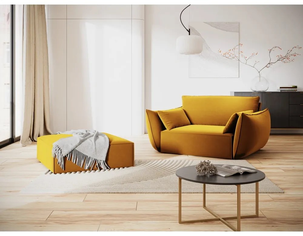 Fotoliu galben muștar cu tapițerie din catifea Vanda – Mazzini Sofas