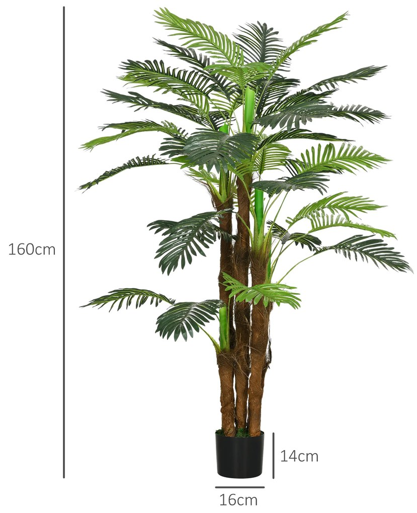 HOMCOM Plantă Artificială de Interior în Ghiveci, cu 36 Frunze din PE și Ciment, Ø16x160 cm, Verde | Aosom Romania