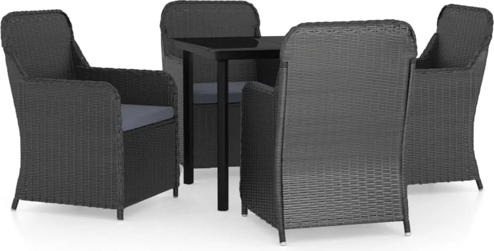 vidaXL Set masă pentru grădină, 5 piese, cu perne, negru
