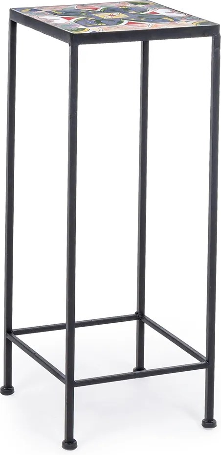 Suport ghiveci flori din fier forjat negru cu blat patrat ceramic multicolor 25 cm 25 cm x 57 h