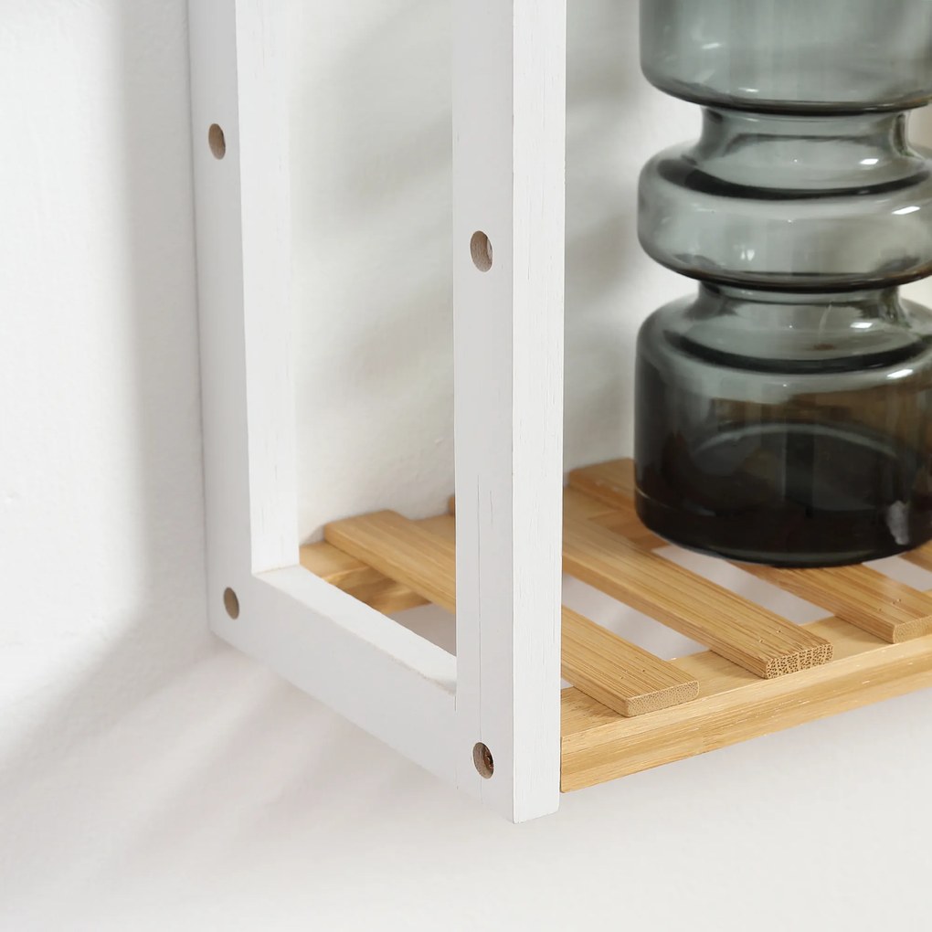 HOMCOM Raft de perete din bambus cu 3 polițe flotante pentru living, dormitor, bucătărie 60x15x54 cm natural și alb | Aosom Romania