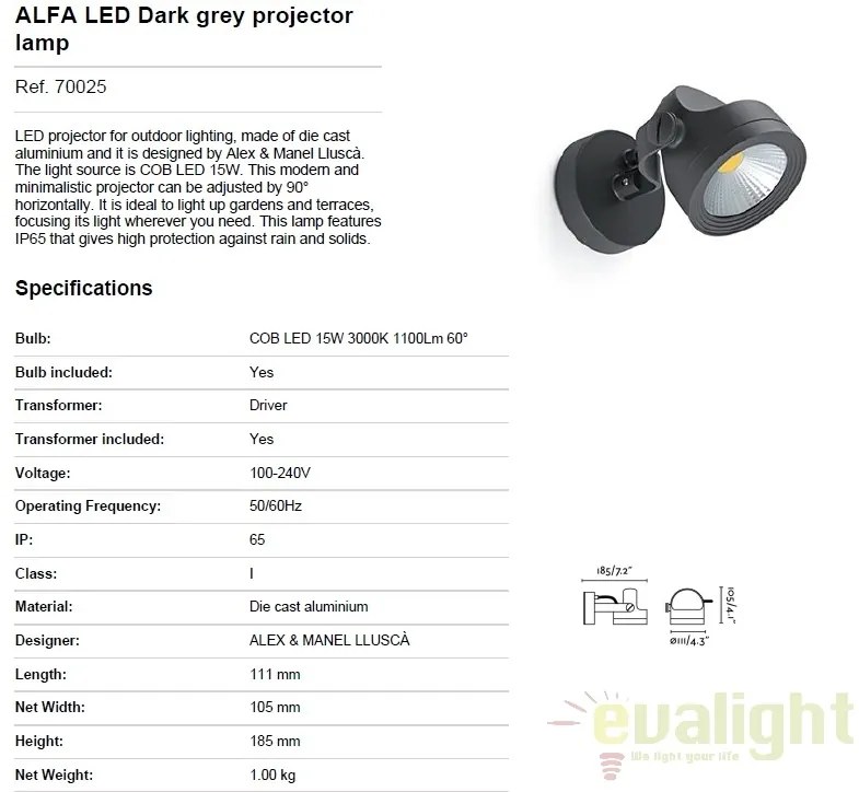 Aplica / Proiector LED de exterior cu protectie IP65 / 3000K ALFA 70025