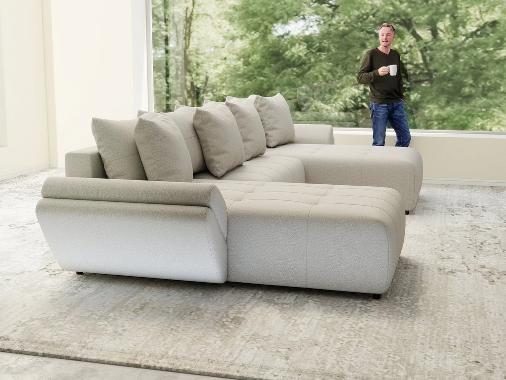 Colțar extensibil dumonde cu ladă de depozitare si sezut confortabil din spuma high-density, Berlin U Enjoy Bej 380x180 cm