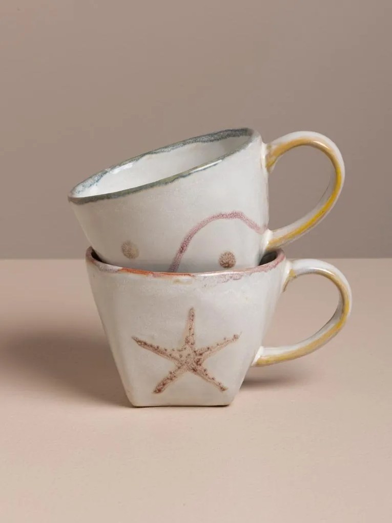 Set 2 cești de cafea din gresie ceramică, H7 cm, "Marine"