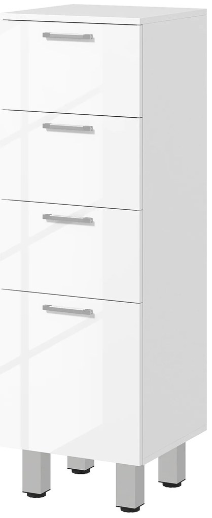 Dulap de baie kleankin, Badschrank, 4 sertare, placă de particule, lucios, alb | Aosom Romania