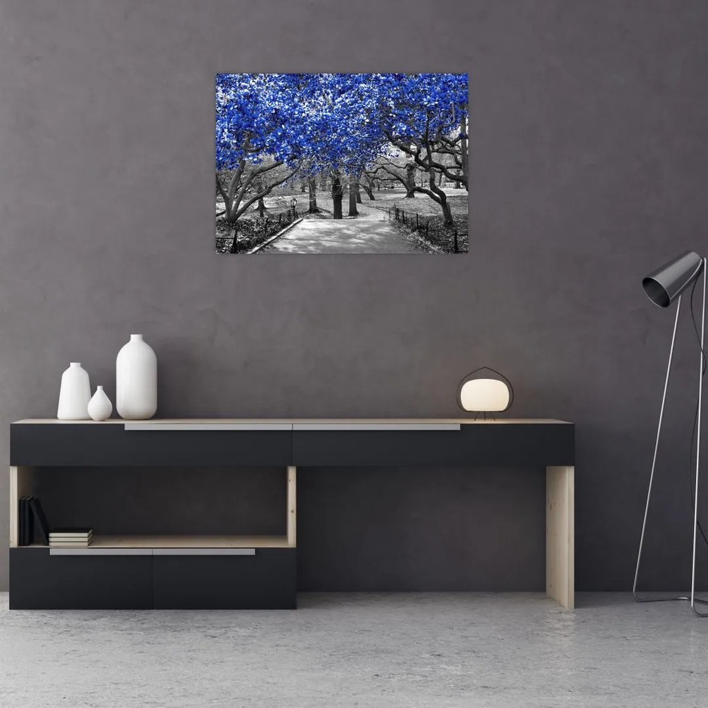 Tablou pe sticlă - Copaci albaștri Central Park, New York (70x50 cm)