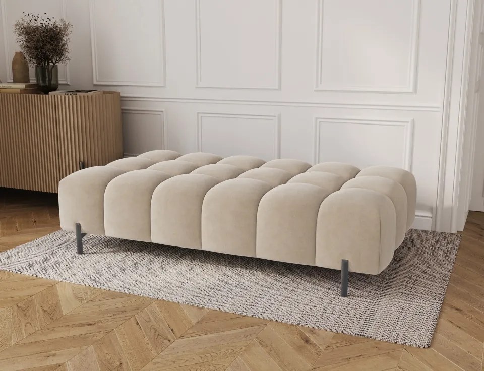 Taburet Tapitat cu Picioare Ferivo, 140x70x40 cm, beige velvet – Aura 18