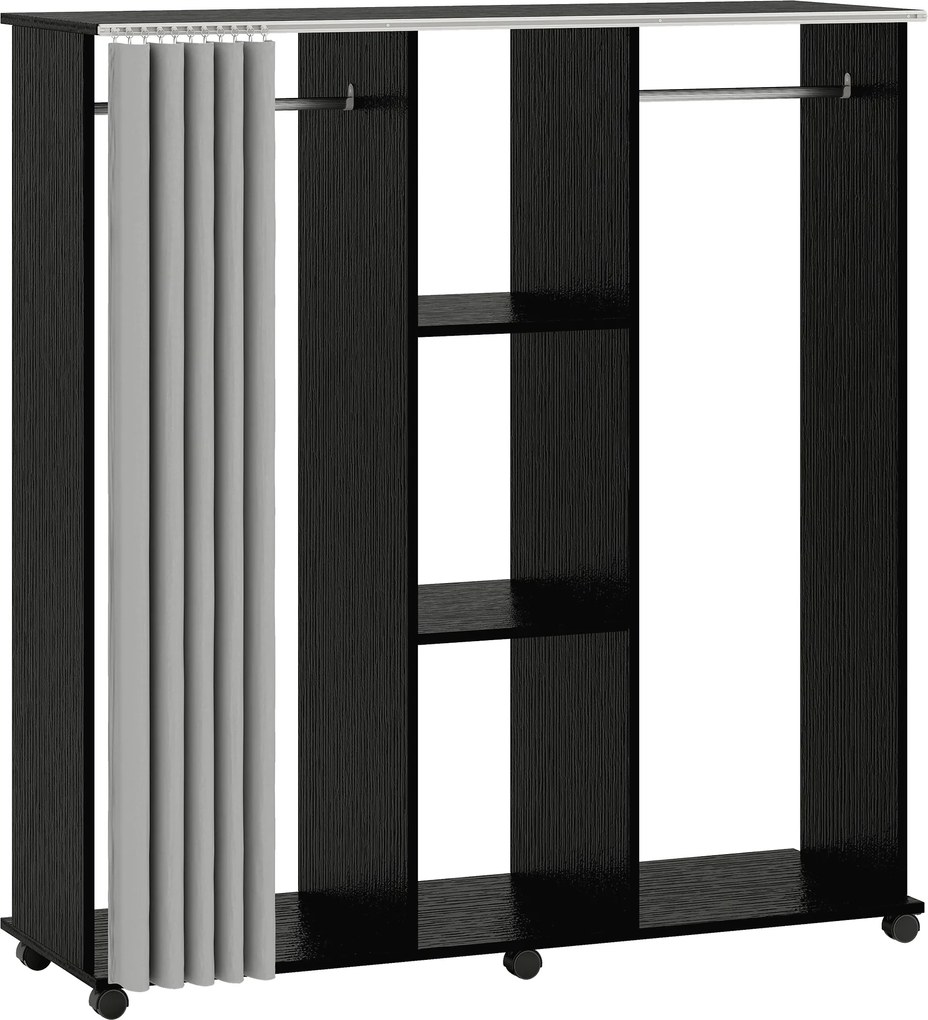 HOMCOM Dulap-penderie mobilier de depozitare mobil cu 6 roți 120L x 40l x 128H cm Negru | Aosom Romania