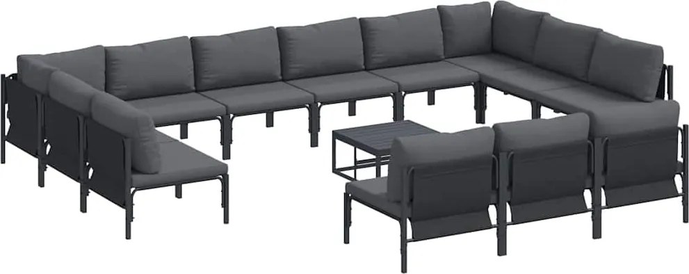 vidaXL Set de canapele pentru grădină cu pernă 14 pcs Negru Oțel