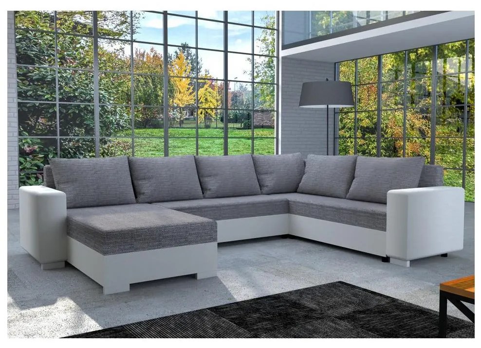 Colțar tapițat extensibil reversibil în U YORK, alb/gri