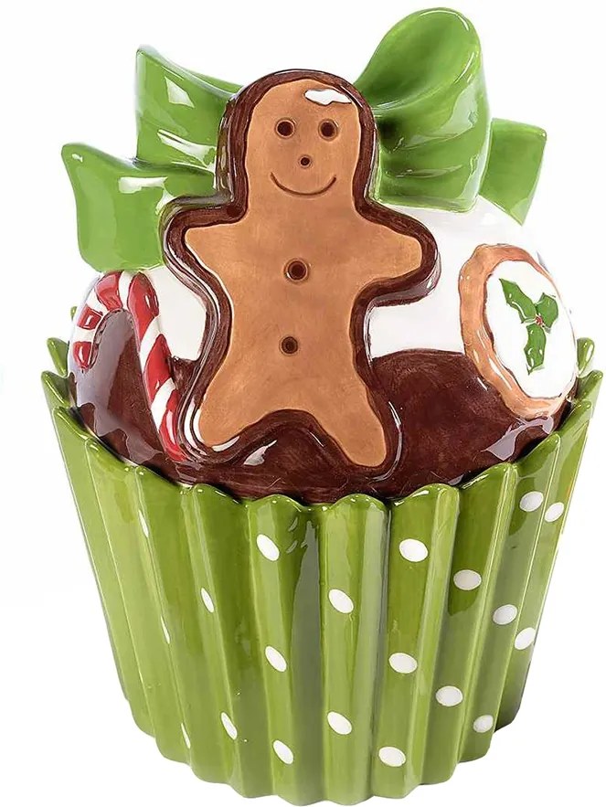 Borcan ceramic decorativ model Briosa verde Ø 15 cm x 21 H