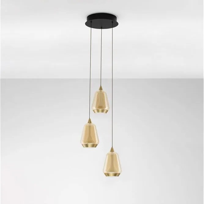 Lustra moderna cu 3 pendule LED, Metal, Sticla, Champaign, ALISH
