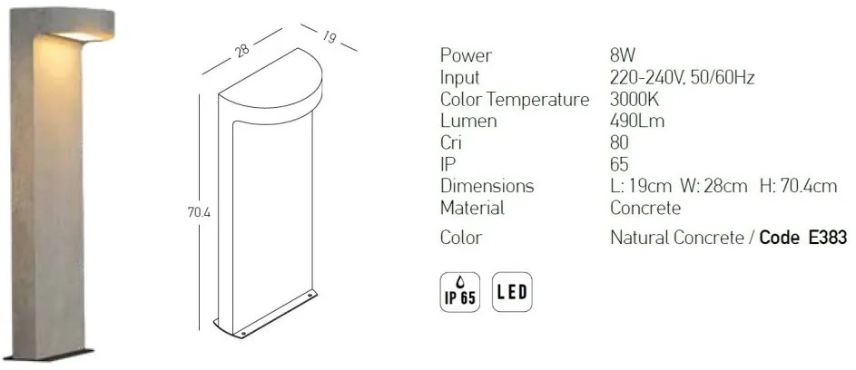 Stalp LED din beton pentru iluminat exterior decorativ IP65 Molly I