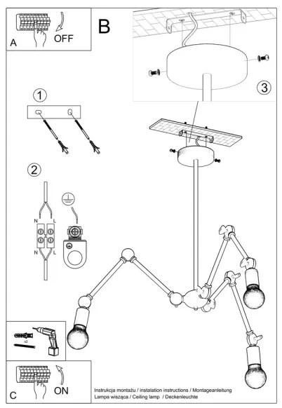 Lustră pe tijă STARK 3xE27/60W/230V