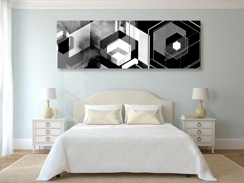 Tablou geometrie futuristă în design alb-negru