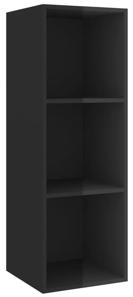 Dulap TV montat pe perete, negru extralucios, 37x37x107 cm, PAL 1, negru foarte lucios, 37 x 37 x 107 cm