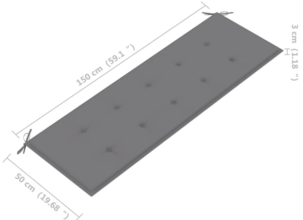 Banca de colt gradina, cu perne,150 cm, lemn masiv de acacia 1, Gri, 150 x 50 x 4 cm, 1