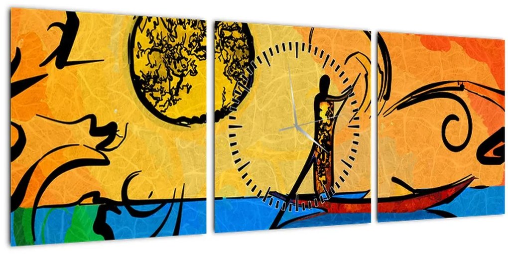 Tablou cu pictură străveche (cu ceas) (90x30 cm)