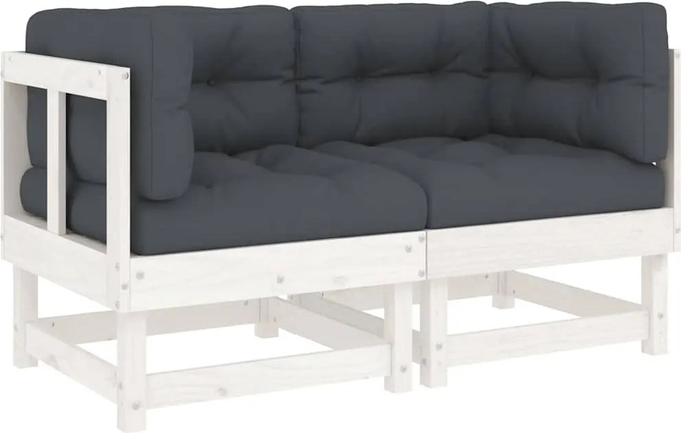 vidaXL Canapele colțar cu perne, 2 buc., alb, lemn masiv de pin