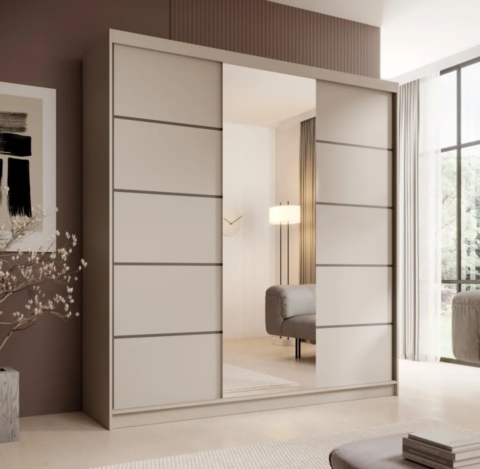 Dulap cu usi glisante si oglinda, 200x58x215 cm, Sonic 200, ADRK Furniture (Culoare: Alb / Negru)