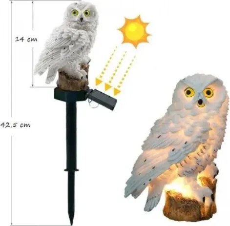 Lampă solară LED pentru grădină - bufniță, 14 cm