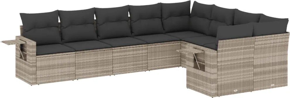 vidaXL Set canapele de grădină cu perne, 9 piese gri deschis poliratan