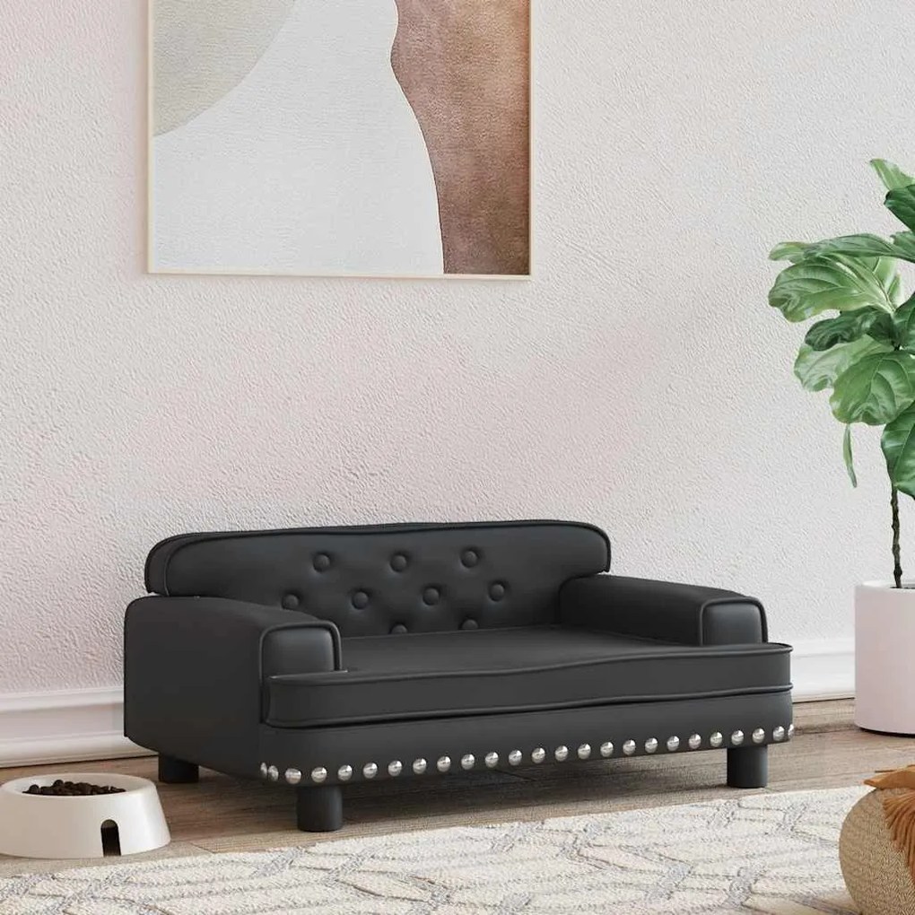 vidaXL Pat de câini, negru, 70x45x30 cm, piele ecologică