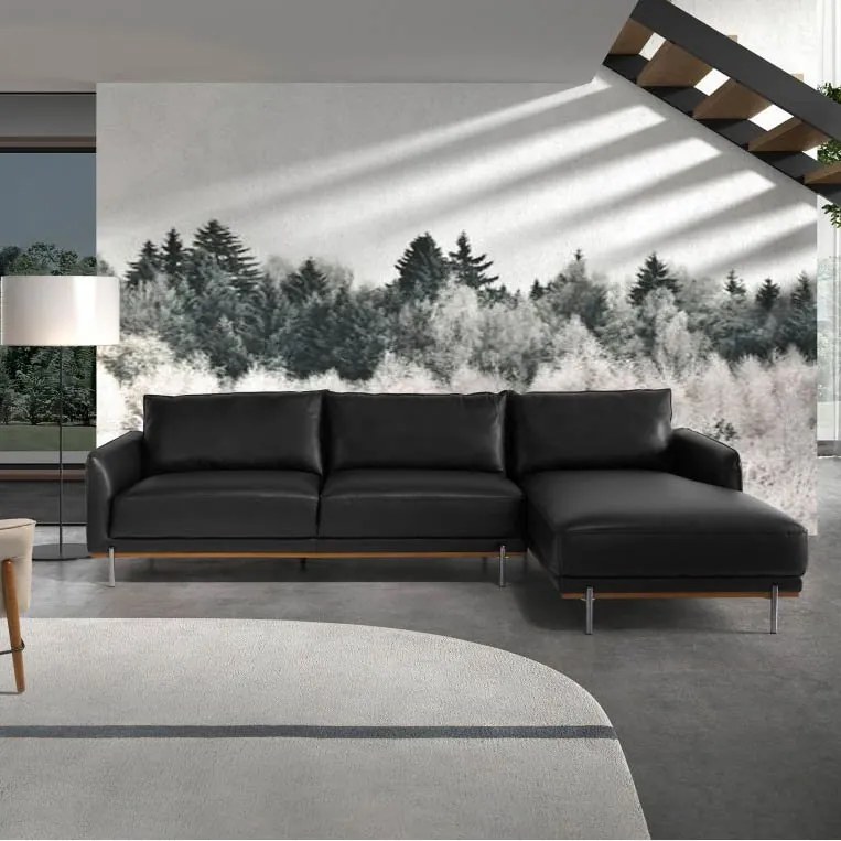 Coltar LUX 5 locuri design italian cu sezlong dreapta Cowhide black