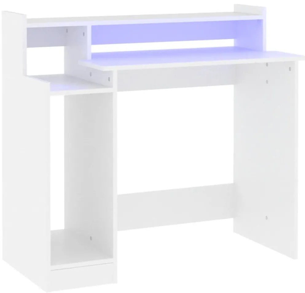 Birou cu lumini LED, alb, 97x90x45 cm lemn compozit