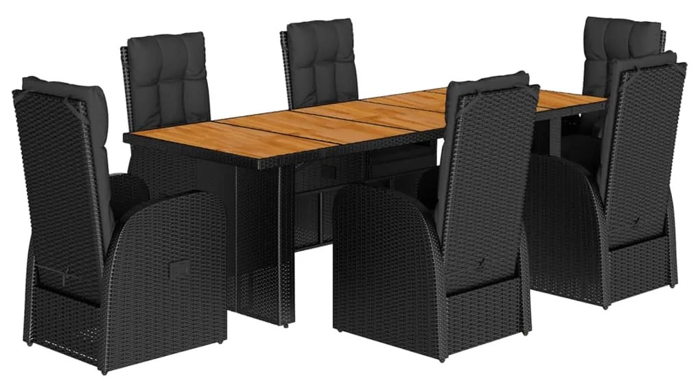 3277648 vidaXL Set mobilier de grădină cu perne, 7 piese, negru, poliratan