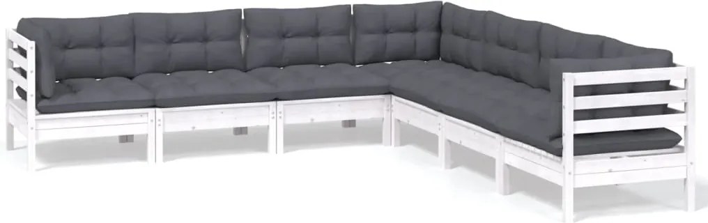 vidaXL Set mobilier grădină cu perne, 7 piese, alb, lemn masiv de pin