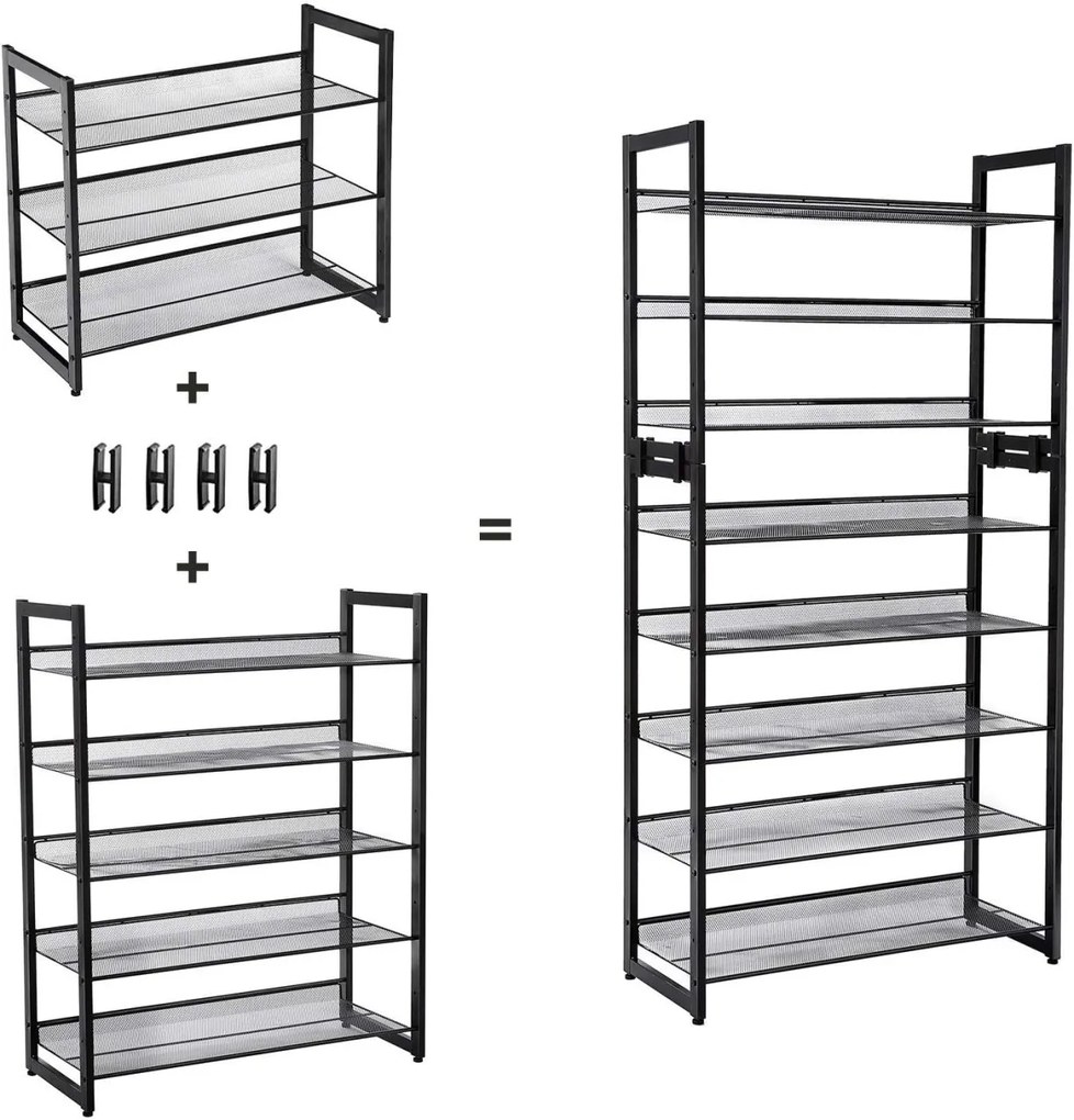 Pantofar, Songmics, 5 rafturi, 15-20 perechi, Negru, 30.5 x 74 x 103.8 cm
