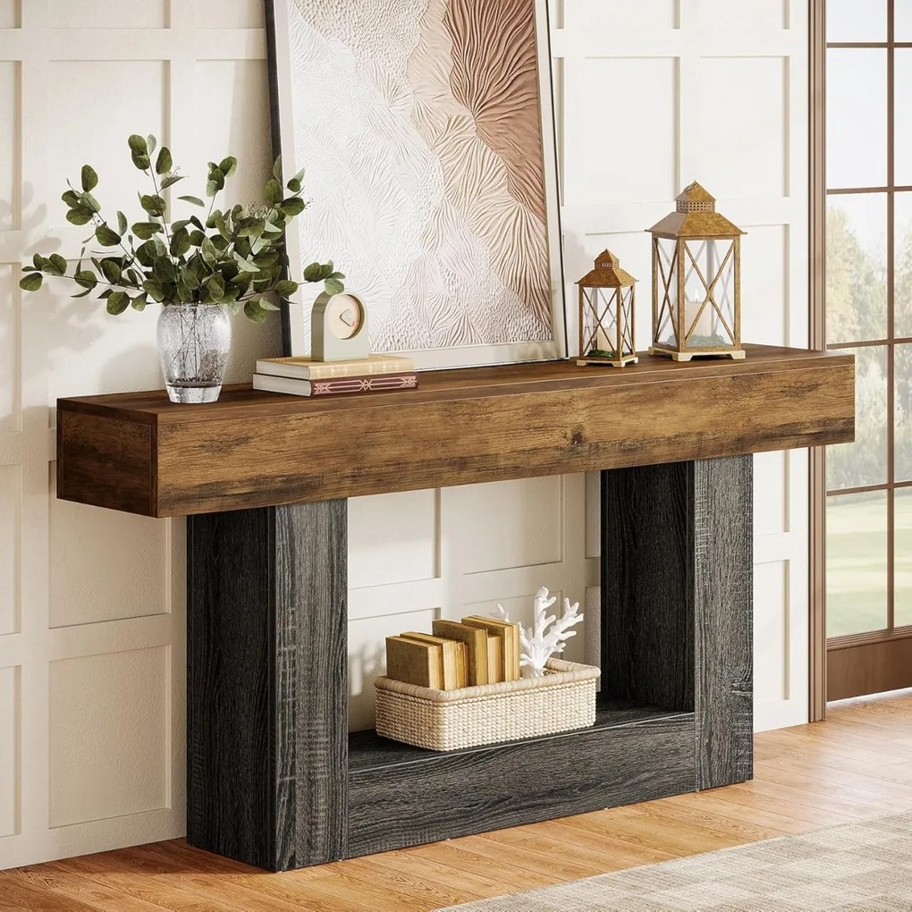 MAM4 - Masa Consola, 160 cm, masuta hol, living, dining, dormitor - Maro - Negru / Maro