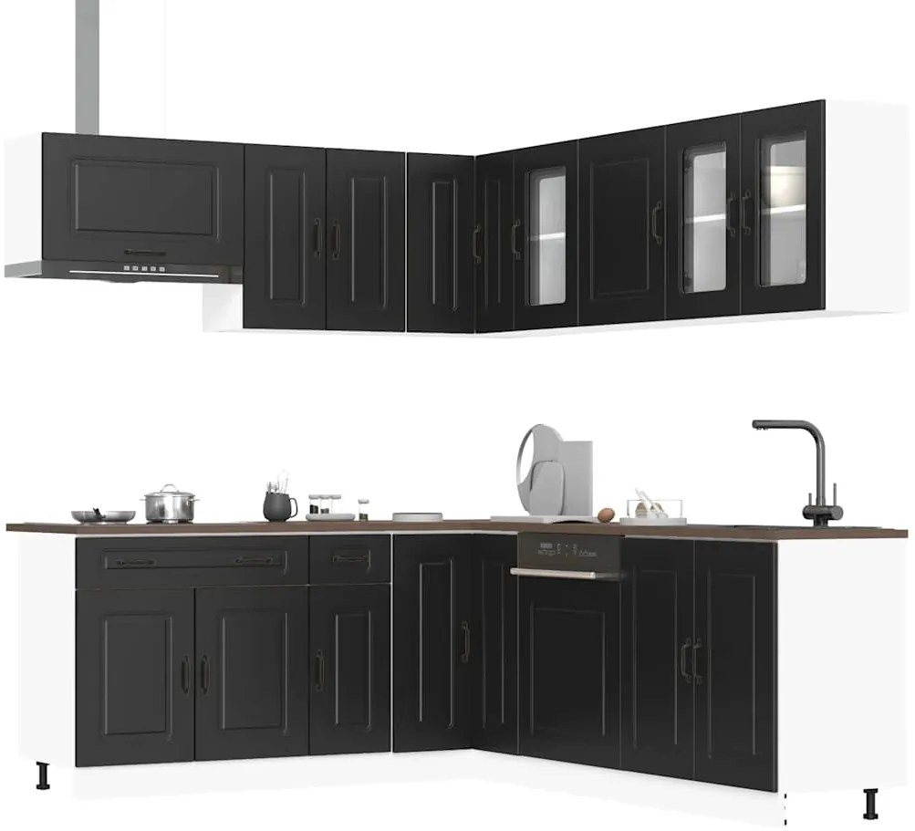 vidaXL Set dulap de bucătărie 11 piese „Kalmar” lemn negru prelucrat