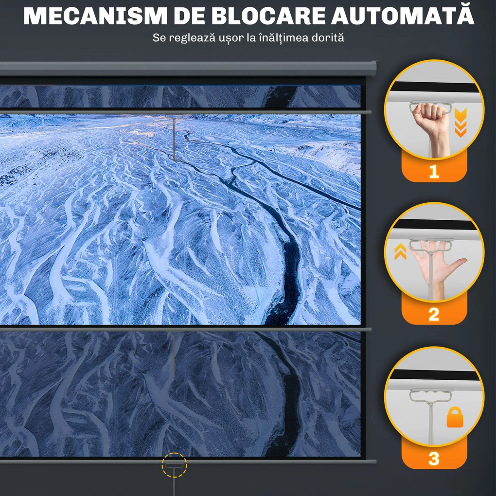 HOMCOM Ecran de Proiecție 120 Inch Format 1:1, Ecran Rulabil cu Unghi de 160° și Montare pe Tavan sau Perete, 223x8x223 cm, Alb | Aosom Romania