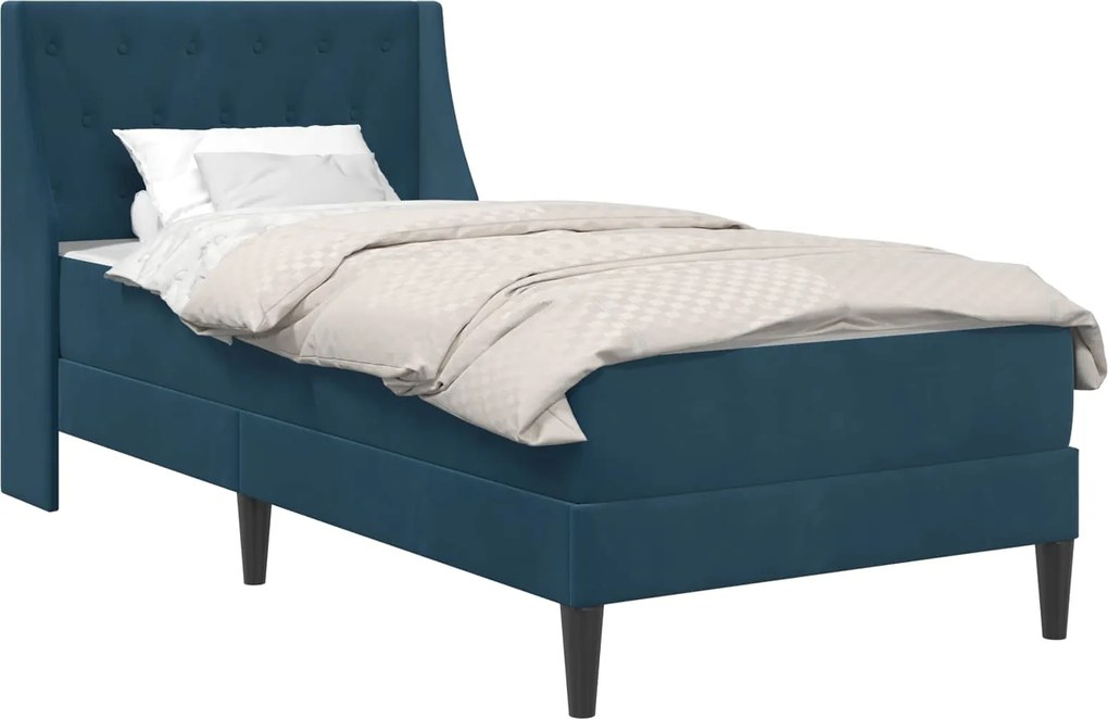 vidaXL Cadru de pat cu saltea cu saltea albastru 90 x 190 cm Catifea