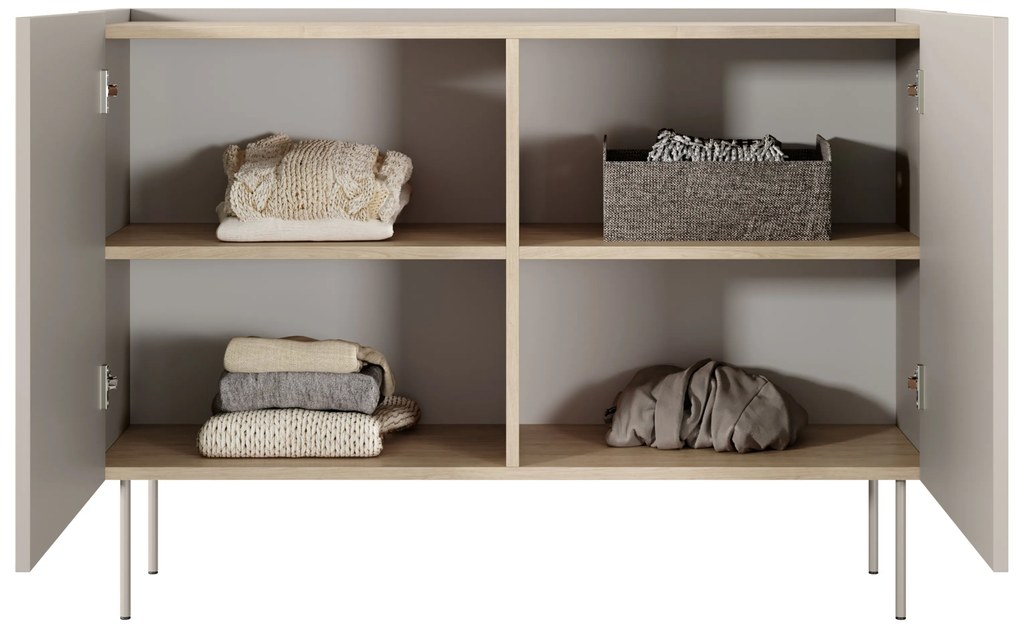 Comodă Desin 120 cm cu două uși - kaszmir / stejar nagano