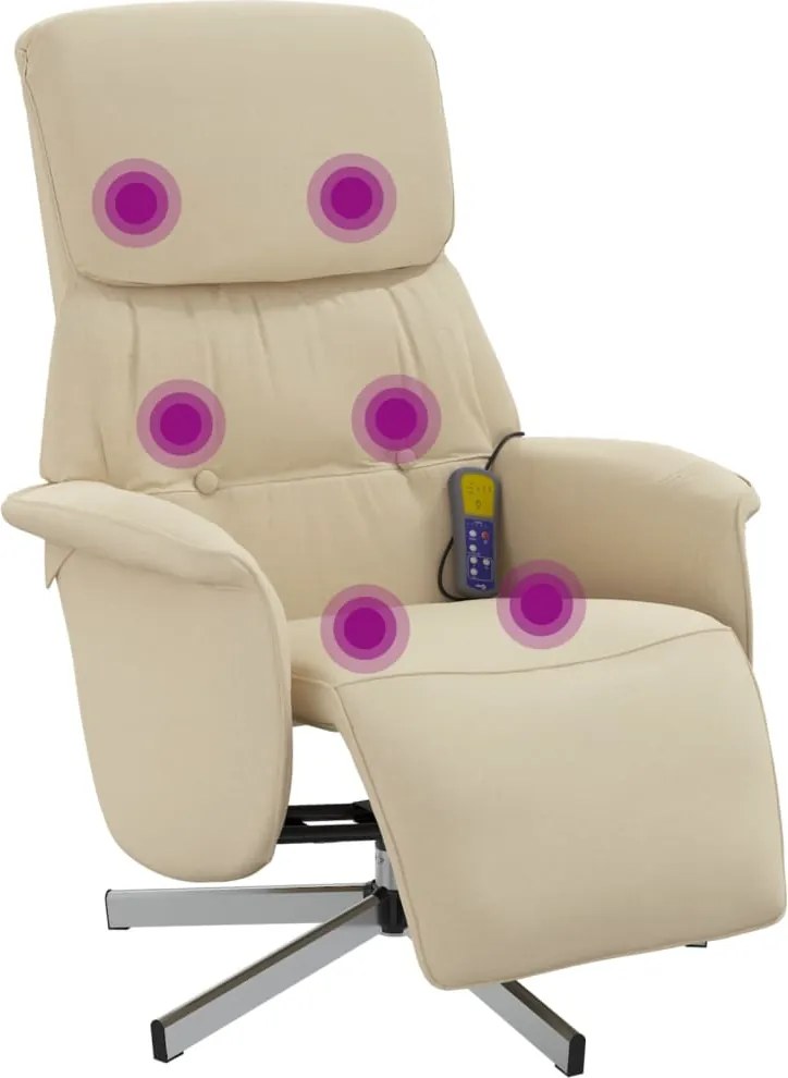 vidaXL Fotoliu de masaj rabatabil cu suport de picioare, crem, textil