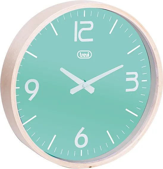 Ceas de perete cu quartz OM 3311 L, 25cm, carcasa lemn, turcoaz, Trevi
