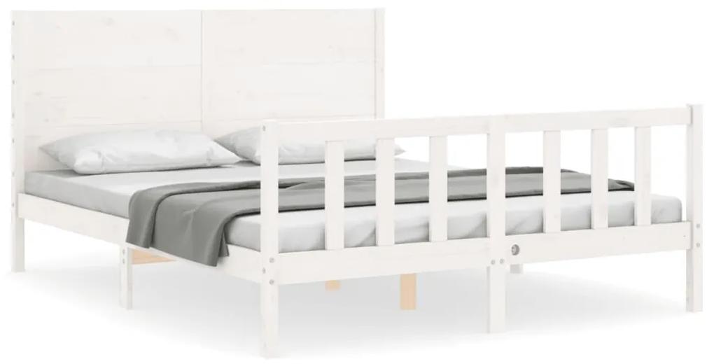 3192762 vidaXL Cadru de pat cu tăblie, alb, 160x200 cm, lemn masiv