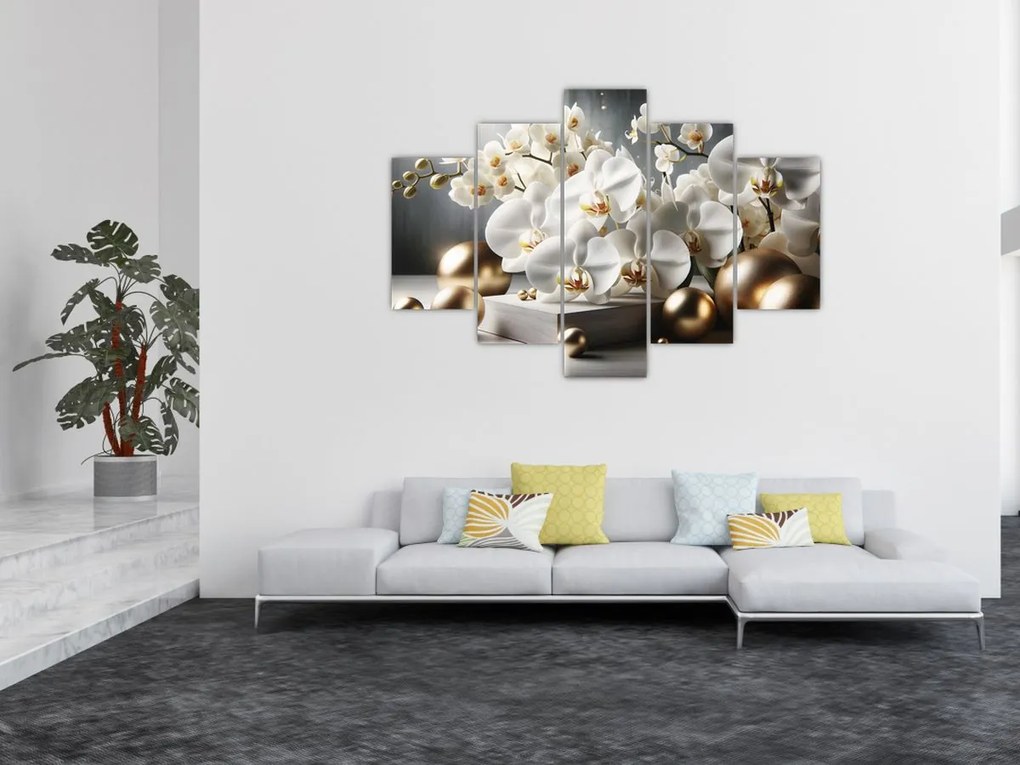 Tablou - Orhidee și bile aurii (150x105 cm)