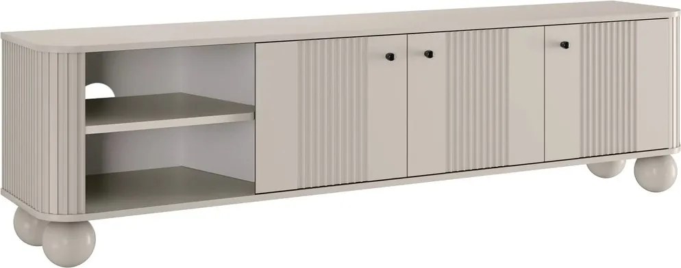 Comodă TV Vesper 187 cm trei uși - casmir cu mânere negre și picioare rotunde