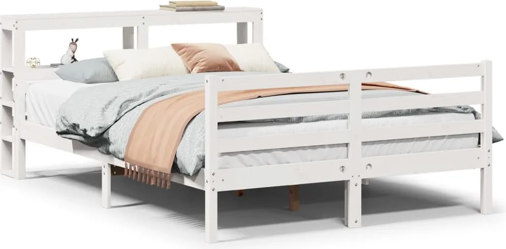 vidaXL Cadru de pat cu tăblie, alb, 150x200 cm lemn masiv pin