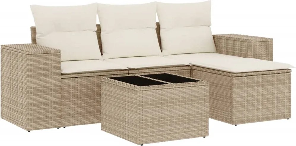 vidaXL Set canapele de grădină cu perne, 5 piese, bej, poliratan
