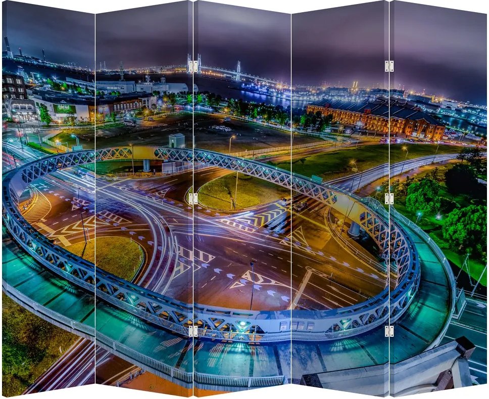Paravan - Panorama orașului nocturn (210x170 cm)