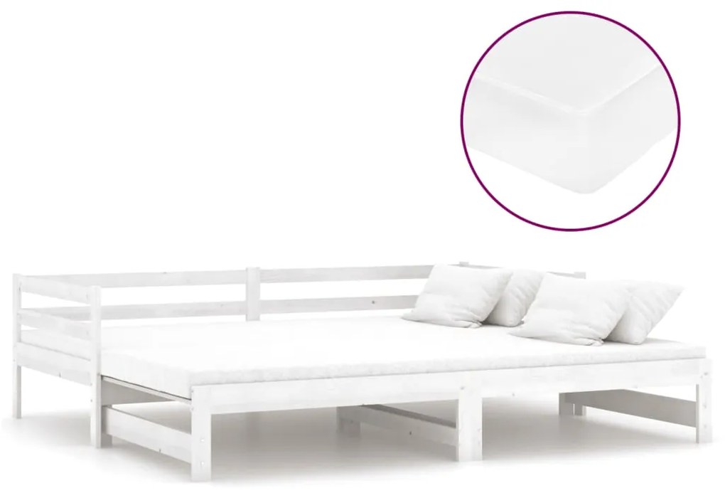 3083655 vidaXL Pat extensibil de zi, 2x(90x200) cm, alb, lemn masiv de pin