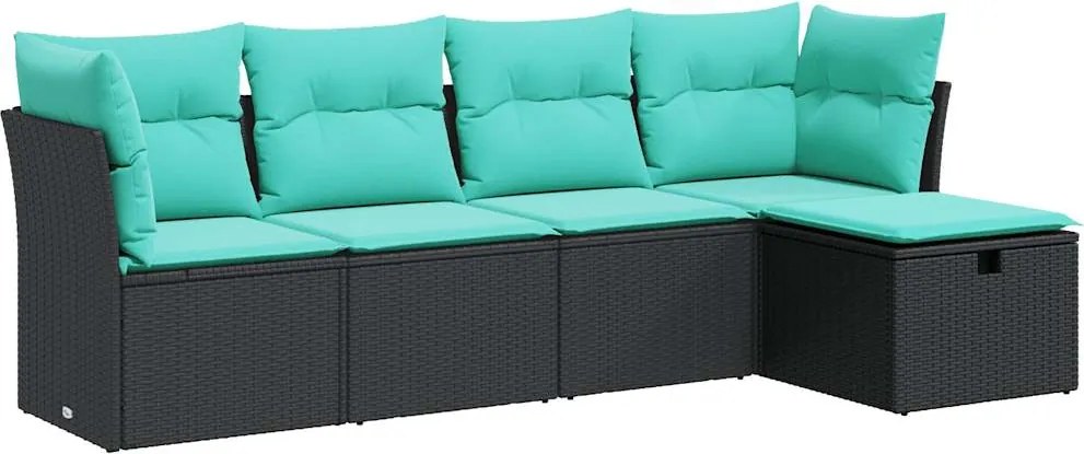 vidaXL Set mobilier de grădină cu perne, 5 piese, negru, poliratan