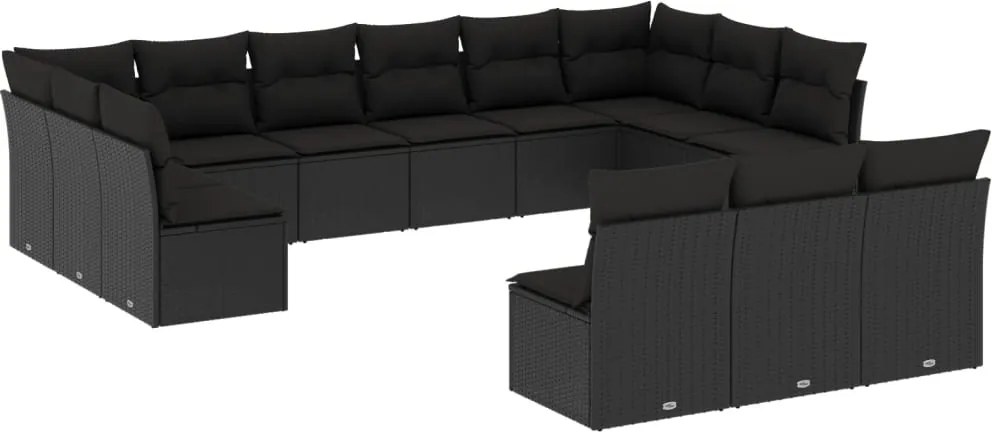 vidaXL Set mobilier de grădină cu perne, 13 piese, negru, poliratan